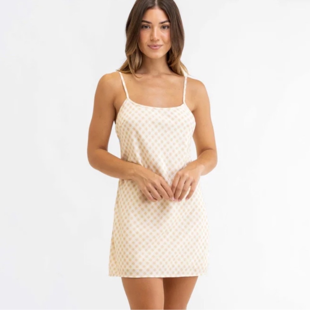 RHYTHM. Bonnie Check Slip Mini Dress Mocha SZ XL New With Tags Rhythm Cream